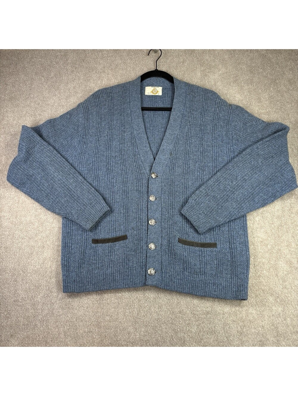 Vtg Puritan Cardigan Sweater Men Large/XL Blue Wool-Blend 70s Sportswear USA 46